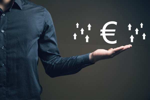 Euro icon with up arrow